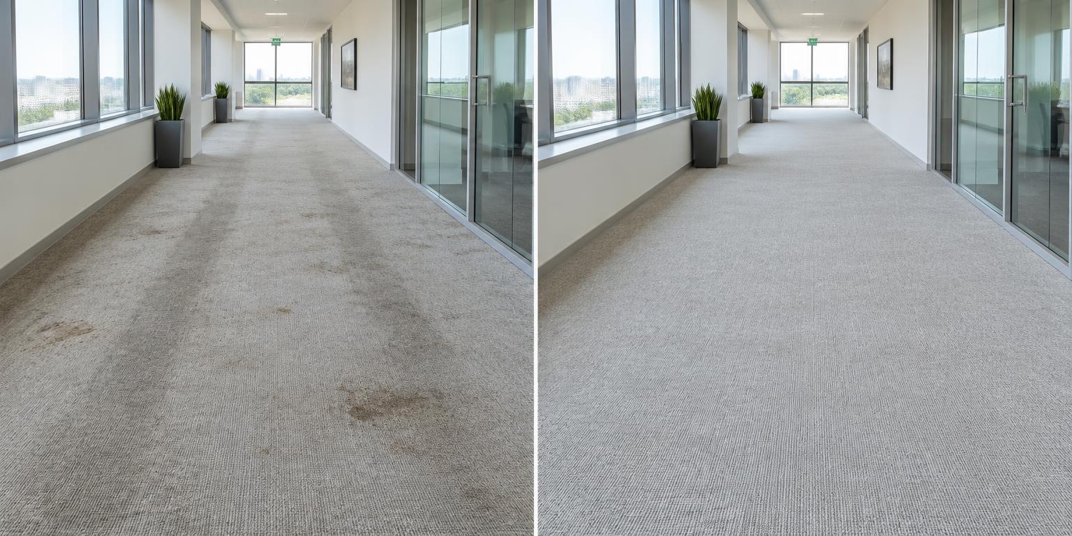 Carpetes: comparação lado a lado, sujo à esquerda e limpo à direita